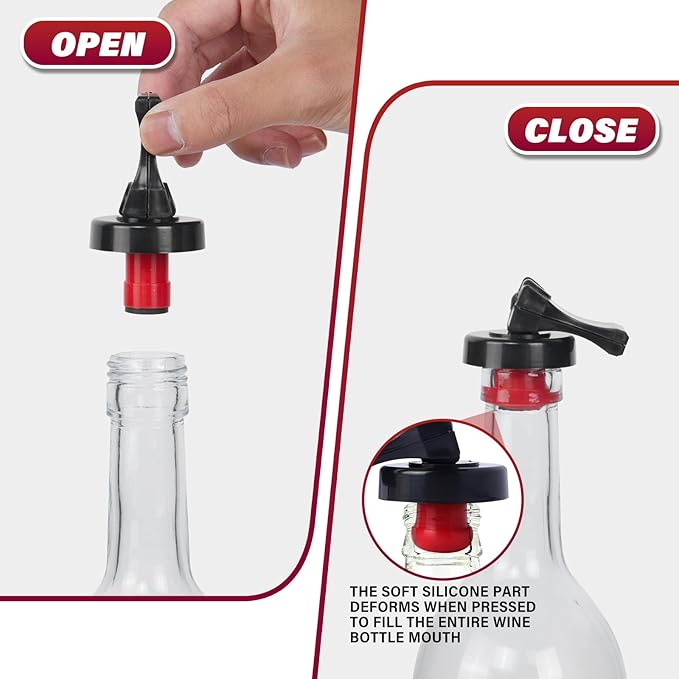 Wine Stopper,6 Pack Wine Stoppers for Wine Bottles,Plastic Vacuum Wine Bottle Stopper Wine Saver with Airtight Seal,Keep Wine Fresh Wine Bottle Sealer Set