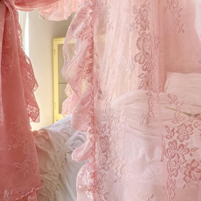 Mengersi Canopy Bed Curtains with Tie Backs,Princess Bed Canopy Curtains Bed Drapes Sheer Curtains for Bedroom Decor(Queen,Pink