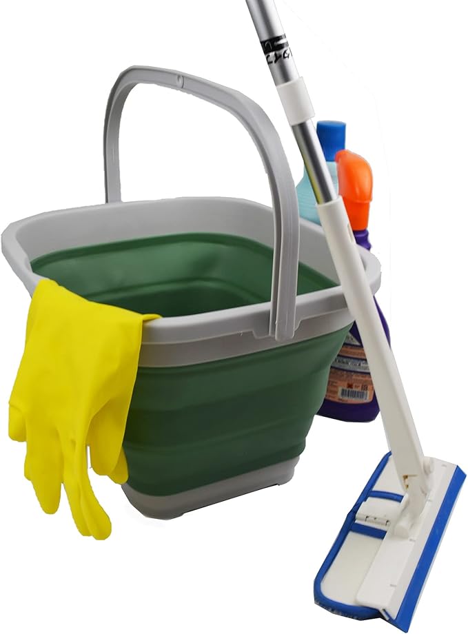 SAMMART 10L (2.6 gallon) Collapsible Rectangular Handy Basket/Bucket (Grey/Dark Sea Green (Set of 2))