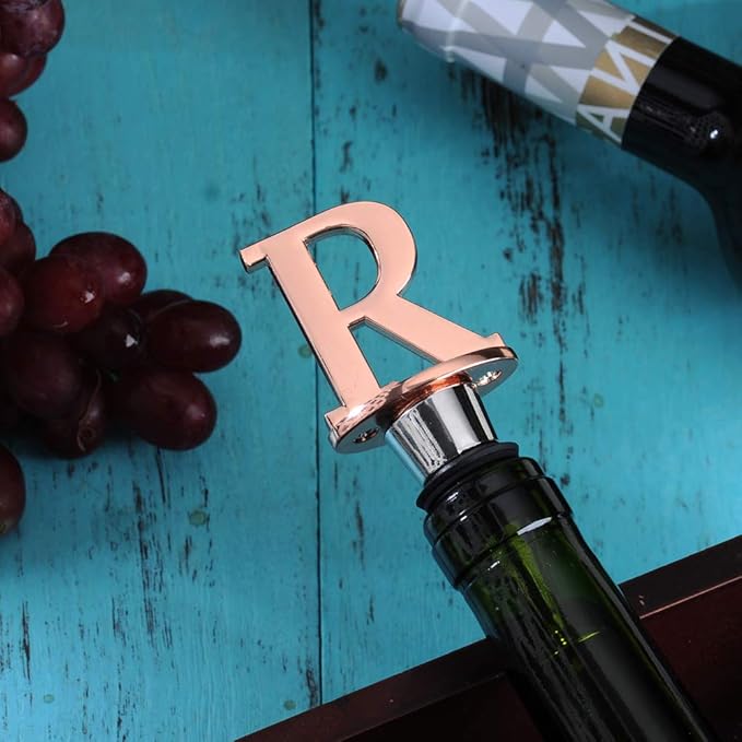 Wine and Beverage Bottle Stopper With Rose Gold Finish-Perfect Presents/Gift Idea for Valentines Day, Mothers Day, Fathers Day, Thanksgiving Day,R-Initial (Letter R)