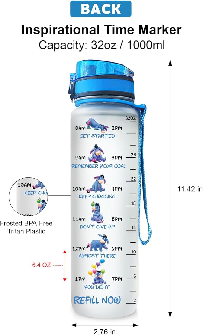 Cute Donkey 32 Oz Water Tracker Bottle, Insulated Water Bottle with Donkey Character