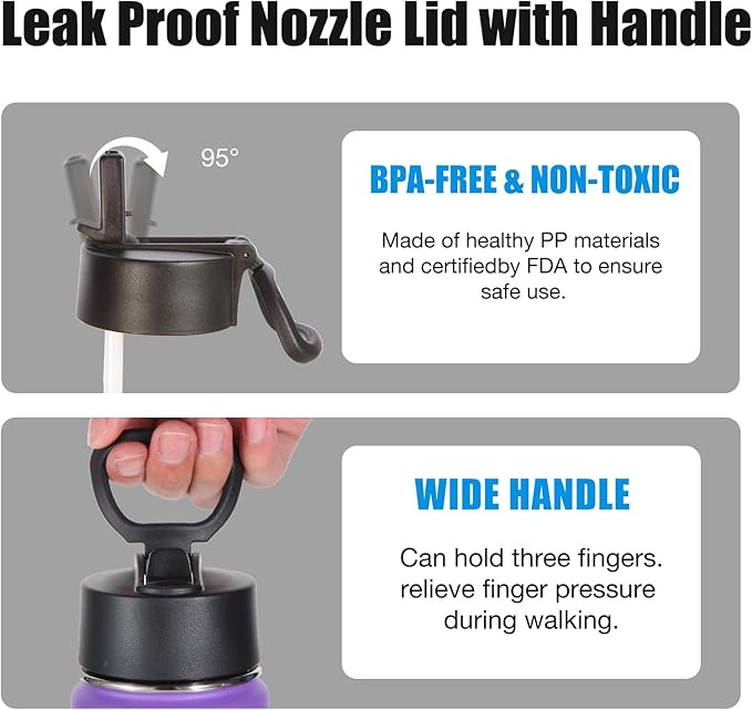 Volhoply 24oz Insulated Water Bottle With Straw Bulk 3 Pack,Metal Wide Mouth Water Bottles With Handle Lid,Reusable Double Wall Thermos,Powder Coated Sport Bottle For Holder(Lavender,3 Count)