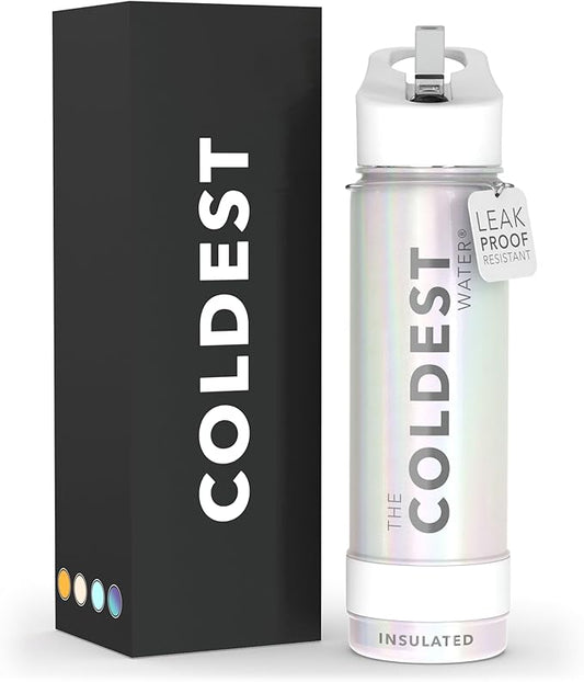 Coldest Sports Water Bottle with Straw Lid Vacuum Insulated Stainless Steel Metal Thermos Bottles Reusable Leak Proof Flask for Sports Gym (24 oz, Cosmic Ice Glitter)