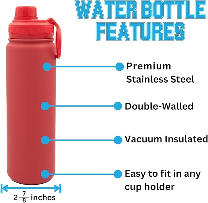 Nebraska Huskers Water Bottle - Red Double Walled Stainless Steel 24 oz Keeps Drinks Cold or Hot