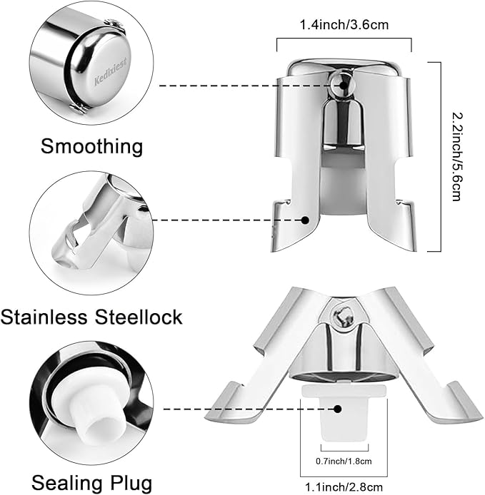 Sparkling Champagne Bottle Stoppers, 3-Pack Champagne Stoppers - Stainless Steel Wine Bottle Stoppers, Champagne Corks Vacuum Wine Storage Aerator Aerator Bottle Cap Sealer