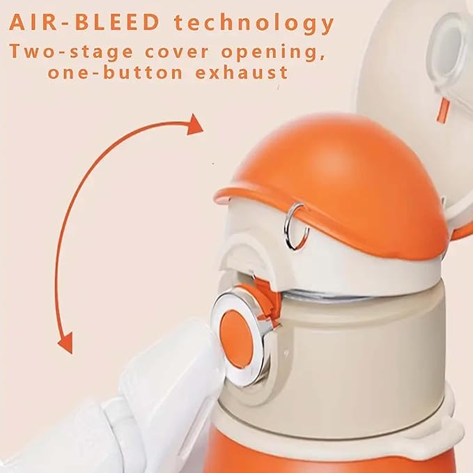 Thermal Vacuum Insulated Water Bottle with Straw & lid - Durable & Premium Design - Easy Open Button, Food Grade Stainless Steel - Dishwasher Safe kids cup (17 Oz)