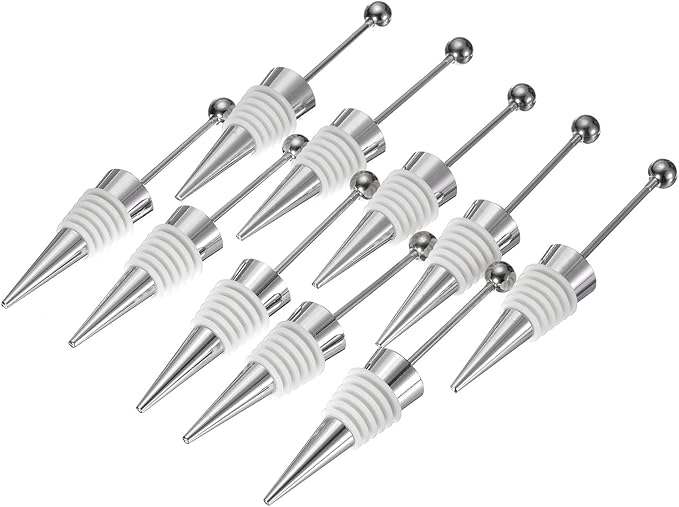 uxcell 10 Pcs Bead Wine Bottle Corks, Wine Stopper Cork, Wine Stopper, Reusable Wine Bottle Corks Sealing Plug Bottle for Beverage Holiday Party Bar,Silver/White