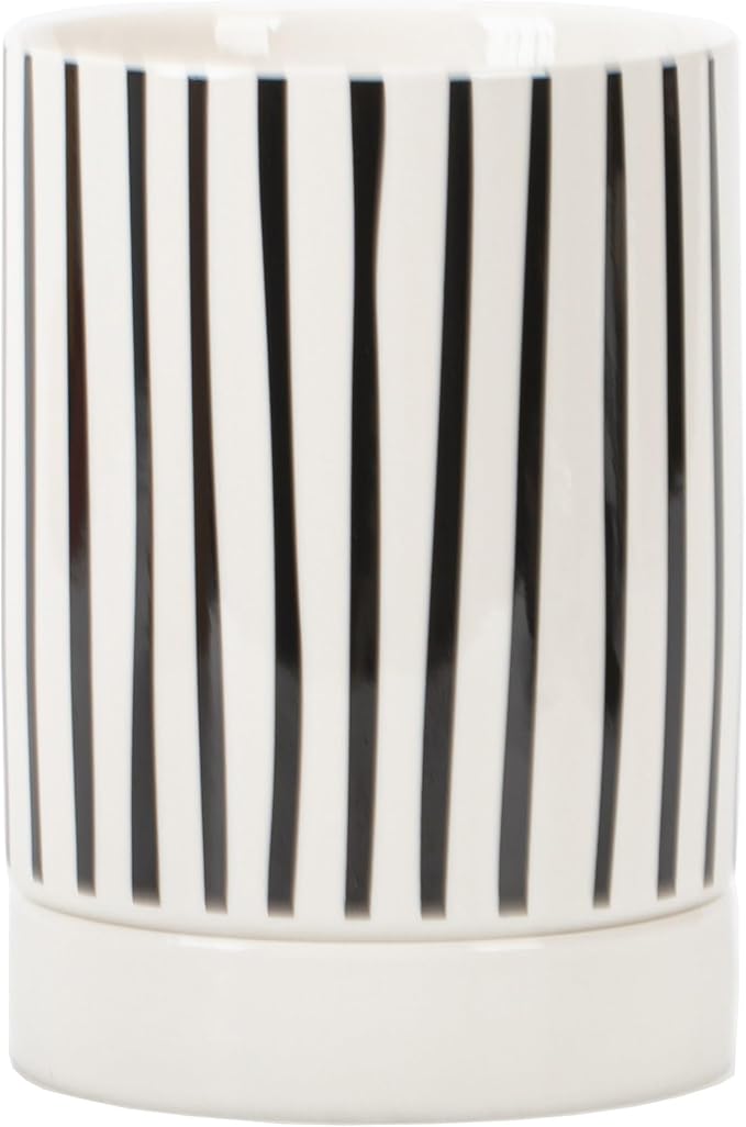 Small Utensil Holder for Kitchen Counter 4.1 x 6 Inches Ceramic Cooking Utensil Crocks Countertop Organizer Vintage Farmhouse Kitchen Decor Caddy,Stripe