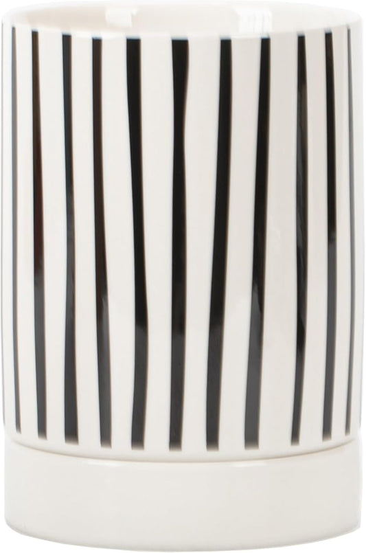 Small Utensil Holder for Kitchen Counter 4.1 x 6 Inches Ceramic Cooking Utensil Crocks Countertop Organizer Vintage Farmhouse Kitchen Decor Caddy,Stripe