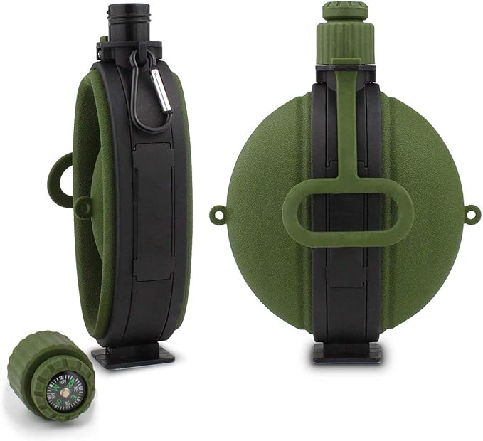 Collapsible Water Bottle 19.8 oz,Silicone Foldable Canteen Kettle,Water Jug with Compass for Outdoor Camping,Hiking, Backpacking,Traveling (Green)