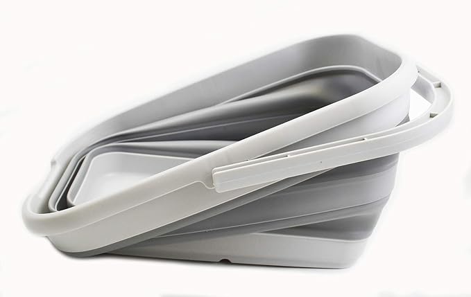 SAMMART 12L (3.1 gallon) Collapsible Rectangular Handy Bucket/Multiuse Foldable Water Pail for Camping, Fishing (Grey (Set of 2))