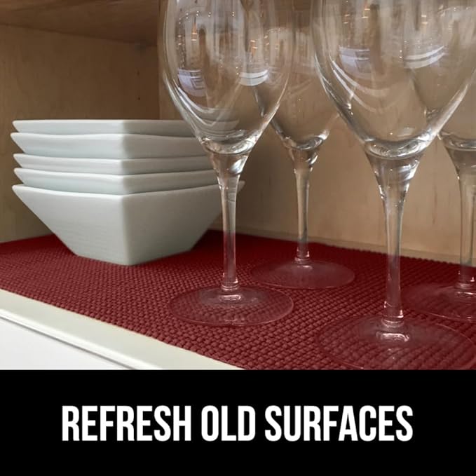 Gorilla Grip powerGRIP Drawer Shelf and Cabinet Liner, Thick Strong Hold, Non-Adhesive Liners Protect Kitchen Cabinets and Cupboard, Bathroom Drawers, Easy Install, Breathable Mat, 17.5" x30', Red