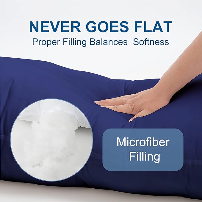 DOWNCOOL Large Body Pillow Insert- Breathable Full Body Pillow for Side Sleeper - Soft Long Bed Pillow for Adults - 20 x 54 inch (Blue)