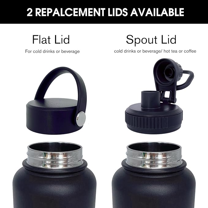 32oz Insulated Water Bottle ,Stainless Steel Sports Water Cup Flask with 2 Lids, Wide Mouth Travel Thermal Mug,Outdoor Sports Bottle(Blue Black)
