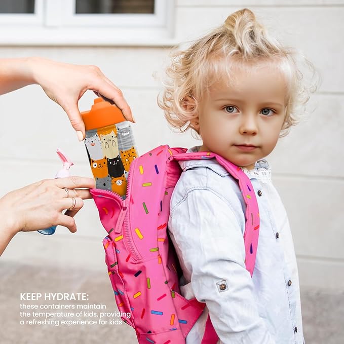 Cat Water Bottle - Kids Water Bottle with Straw Lid - 12 Oz Insulated Stainless Steel Water Bottles for Toddlers Kid Boys Girl - Travel Cup for School Sports