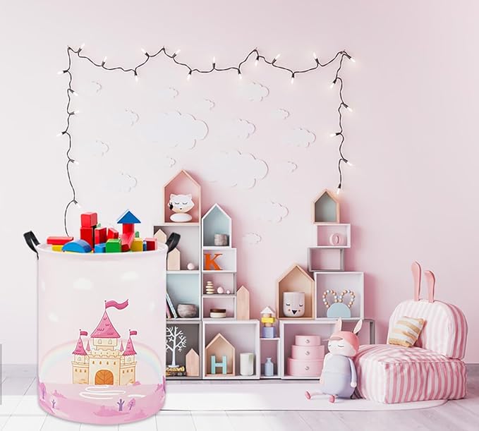 Pink Castle Kids Laundry Basket Baby Hamper Castle Toy Storage Bin for Boys Room Decor Baby Nursery Hamper Gift Baskets for Bedroom Bathroom(Castle)