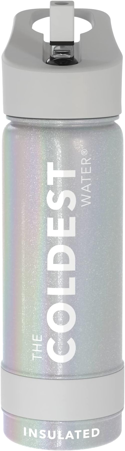 Coldest Sports Water Bottle - Straw Lid Bottle with Handle Leak Proof, Vacuum Insulated Stainless Steel, Double Walled, Thermo Mug, Metal | Silver 18 oz