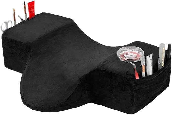 Salon Eyelash Extension Neck Pillow Memory Foam Lash Pillow with Neck and Back Support,Ergonomic lash Bed Pillow with Velvet Pillowcase Beauty Lash Pillow for Lash Extensions(Black)