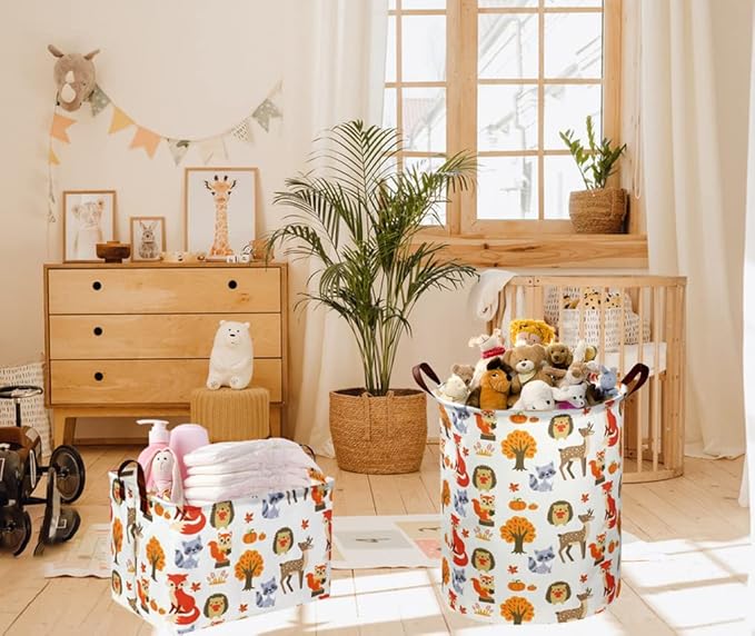 Kids Laundry Basket,Woodland Laundry Hamper Collapsible Animal Storage Baskets for Kids Room Decor,Nursery Hamper,Forest,Toy Organizer,Boys and Girls.(Forest animal) …