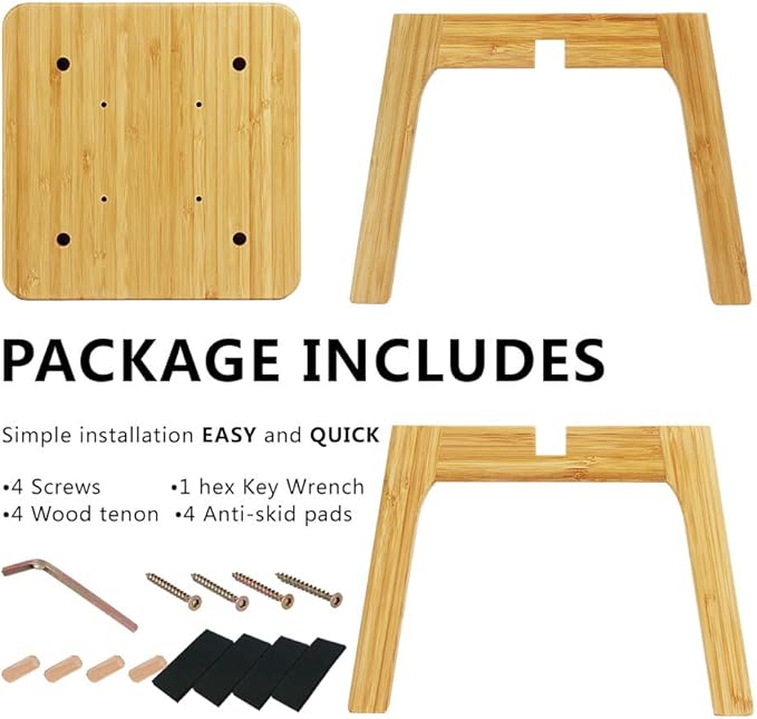 Bamboo Wood Step Stool - Foot Stool - Small Adults Kids Step Stools Anti-slip Sturdy Durable Kitchen Bathroom Bedroom Steps for High Beds Holds Up to 350lbs (Medium Square)