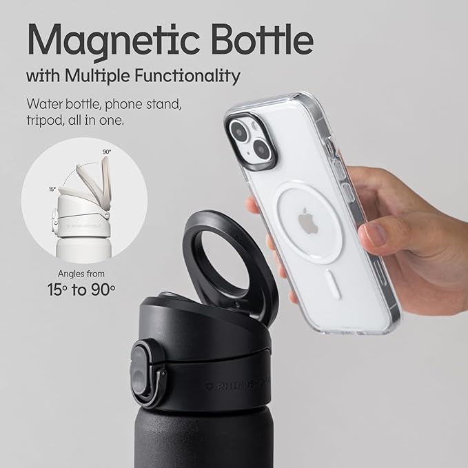 RHINOSHIELD AquaStand Magnetic Bottle 23 oz | Stainless Steel Insulated Sport Bottle w/MagSafe Handle, Adjustable Tripod, Rounded Spout & Leak-Proof - Florida Atlantic University - FAU Owls - Dark