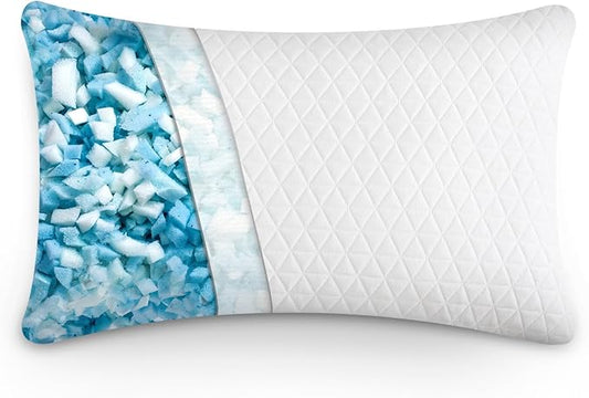 Shredded Memory Foam Pillows, Bed Pillows for Sleeping, Medium Standard/Queen Size Pillow for Side Back Stomach Sleepers, Neck Support Pillow with Washable Removable Cover (1 Pack)