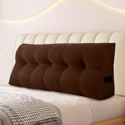 Large Triangular Headboard Pillows Long Backrest Positioning Support Bolster Cushion for Daybed Fluffy Quality Plush Body Wedge Pillow with Removable Cover(Dark brown-King-76x8x20in)