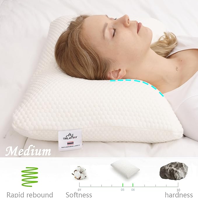 Talatex Talalay 100% Natural Premium Latex Pillow, Helps Relieve Pressure, No Memory Foam Chemicals, Perfect Package Best Gift with Removable Tencel Cover (Medium Firm, King(32.5"ร15.7"ร5.9"))