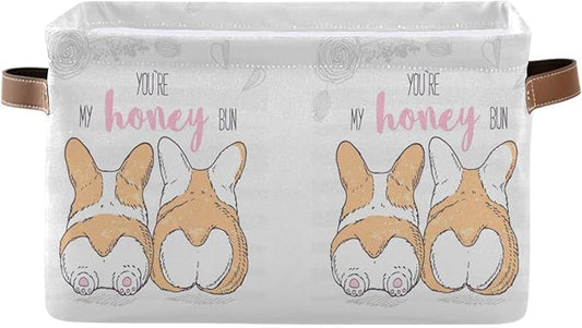 Wamika Cute Dog corgi Butt Storage Basket Fabric Laundry Baskets Honey Bun Puppy Storage Boxes Organizer Bag for Baby Cloth Dog Toy Book Storage Cubes Shelf Closet Bins 16x12x8 Inches