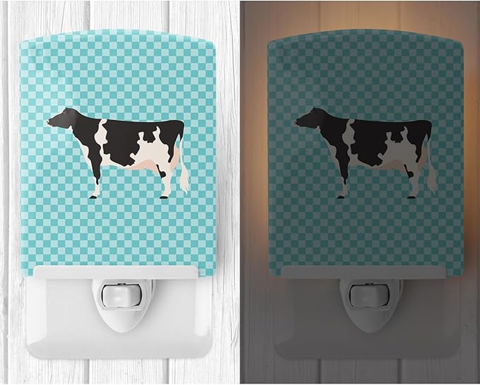 Caroline's Treasures BB7996CNL Holstein Cow Blue Check Ceramic Night Light Compact, UL-Certified, Ideal for Bedroom, Bathroom, Nursery, Hallway, Kitchen, 6x4x3, Multicolor