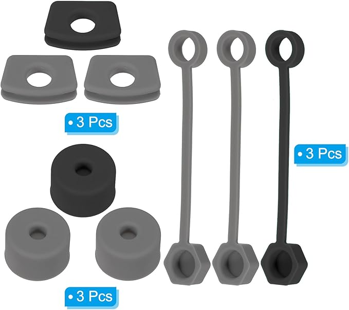 PATIKIL Silicone Spill Stopper for Straw Cup 1.0 2.0 40oz/ 30oz, Set of 9 Tumbler Accessories Including 3 Straw Cover Cap, 3 Square Spill Stopper and 3 Round Leak Stopper, Black/Grey