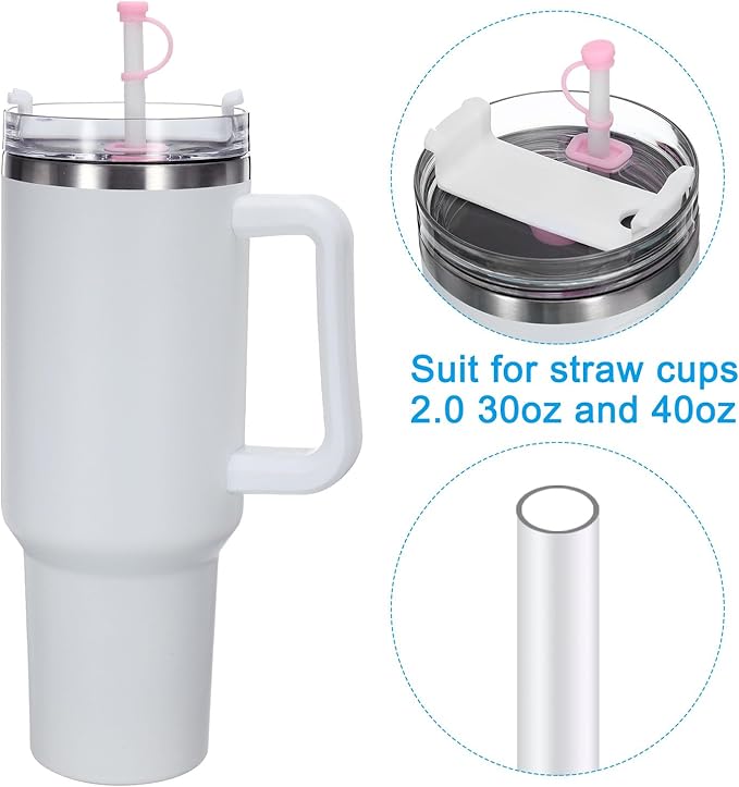 PATIKIL Silicone Spill Stopper for Straw Cup 1.0 40oz/ 30oz, Set of 3 Tumbler Accessories Including 1 Straw Cover Cap, 1 Square Spill Stopper and 1 Round Leak Stopper, Pink