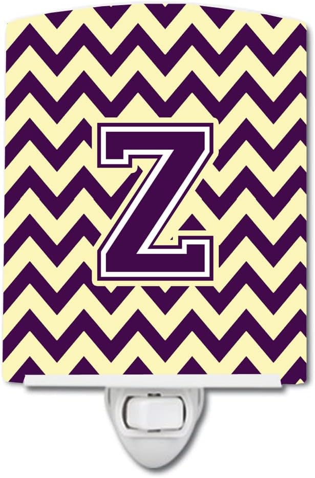 Caroline's Treasures CJ1058-ZCNL Letter Z Chevron Purple and Gold Ceramic Night Light Compact, UL-Certified, Ideal for Bedroom, Bathroom, Nursery, Hallway, Kitchen, 6x4x3, Multicolor
