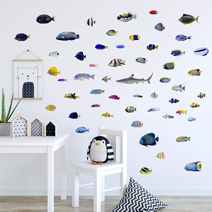 Undersea Fish Wall Decals for Kids Bedroom DIY Ocean Fish Wall Stickers for Bathroom Peel & Stick Removable Wall Decals for Kids Room Playroom Baby Nursery Furniture Decoration