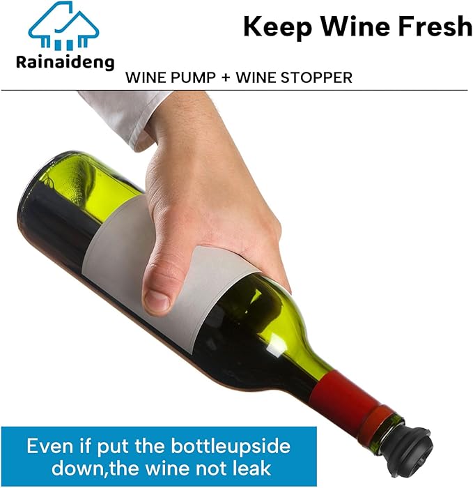 Wine Saver Pump with 6 Vacuum Stoppers,Wine Stopper, Wine Preserver, Wine Pump and Wine Vacuum Stopper are Black,Reusable Bottle Sealer Keeps Wine Fresh, Ideal Wine Accessories Gift