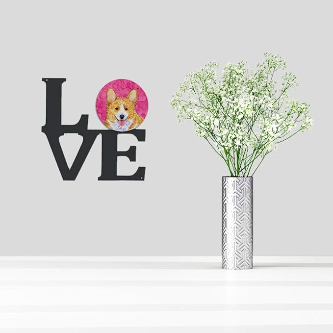 Caroline's Treasures SS4762-PKWALV Pink Corgi Metal Wall Artwork Love Indoor Outdoor Art Decor Patio, Bathroom, Kitchen Colorful Aluminum and Black Steel Sculpture