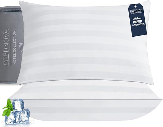 pillows standard size set of 2 (White stripe), Cooling Hotel Quality, Gusseted Pillow for Back, Stomach or Side Sleepers,20 x 26 Inches
