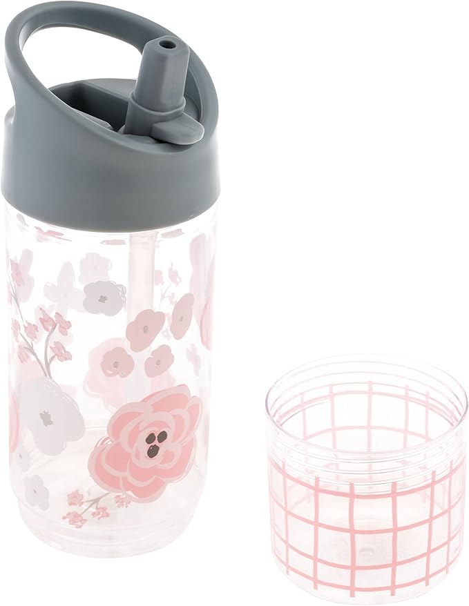 Stephen Joseph, Kids Sip and Snack Water Bottle, 12 oz Tritan BPA Free, Drink and Snack Water Bottle for Girls & Boys, Back to School Water Bottle, Charcoal Flower