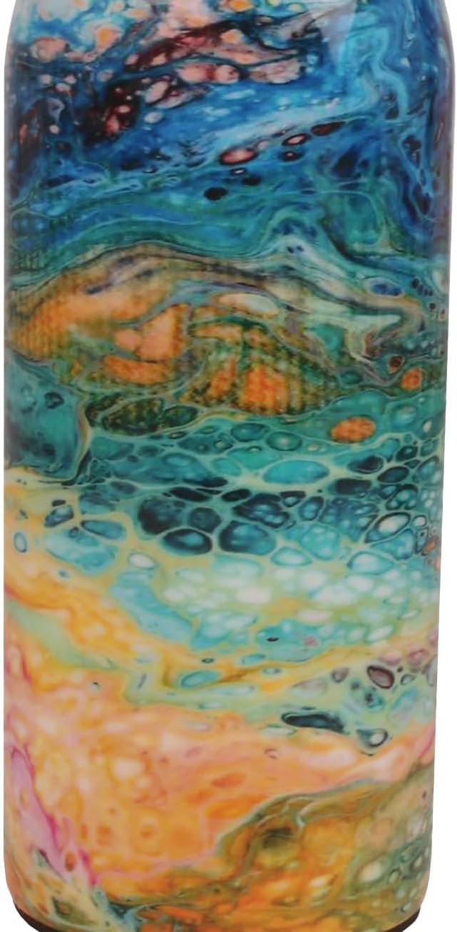 Pure Copper Water Bottle - Handcrafted - Ayurveda health benefits - Small 15 oz - Leak proof - Easy to carry for Sports, Fitness, Yoga, School - Royal Mosaic 3D Vintage Colorful Enamel