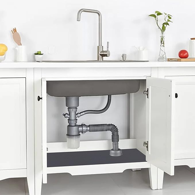 Kitchen Shelf Liner Drawer Liners, Non-Adhesive Refrigerator Liners Waterproof Fridge Mats with Strong Durable Kitchen Cabinets Mat for Drawers, Shelves, Pantry Black