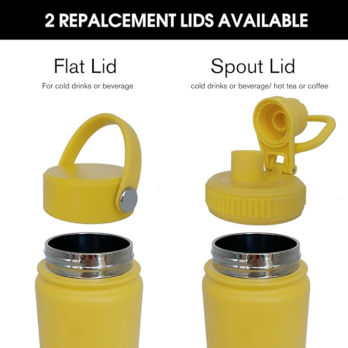 18oz Insulated Water Bottle ,Stainless Steel Sports Water Cup Flask with 2 Lids, Wide Mouth Travel Thermal Mug,Outdoor Sports Bottle(Mango yellow)