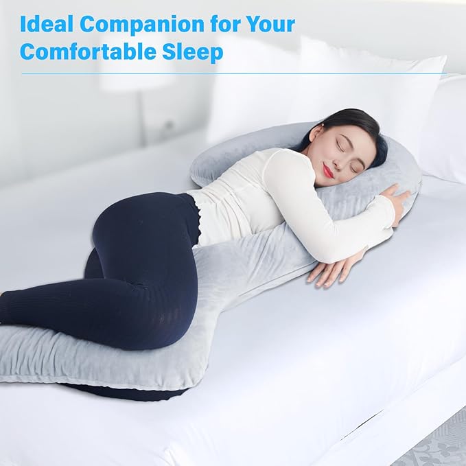 Swan Body Pillow with Cover, 68 Inches Memory Foam Full Body Pillow for Side Sleeper, Long Pregnancy Pillow with Contour Support for Back, Knee, Leg Relief - Middle Grey