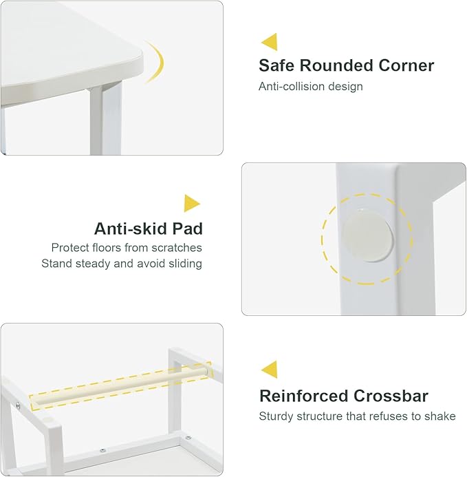 Wooden Step Stool with 500 Pounds, Wide Bed Step Stool for Adults,Wood White Step Stool&Stable Solid Metal Frame for Kitchen, Bedroom, Living Room, Bathroom