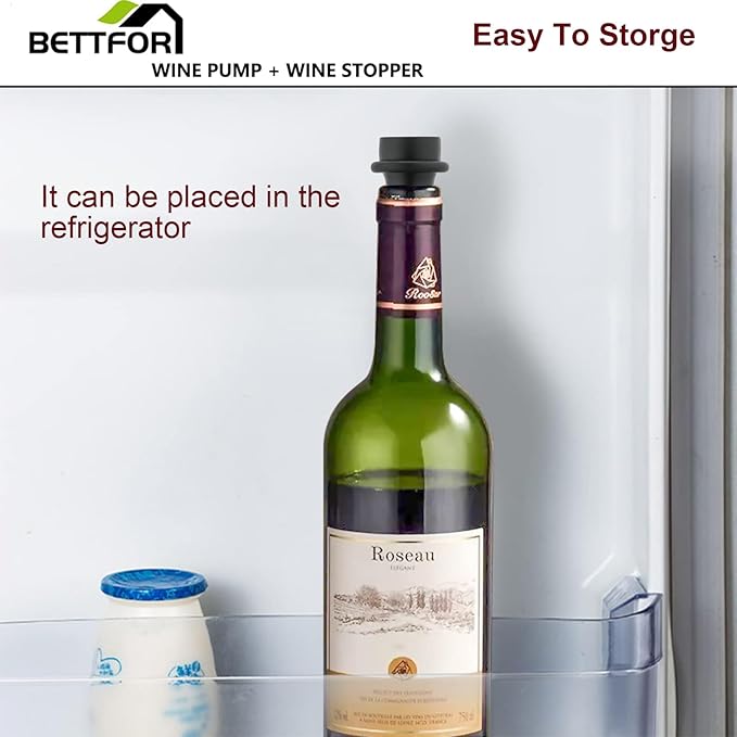 Wine Saver Pump with 4 Vacuum Wine Stoppers, Wine Bottle Stoppers with Food Grade Silicone Leak proof Keep Fresh Suitable for All Standard Wine Bottles