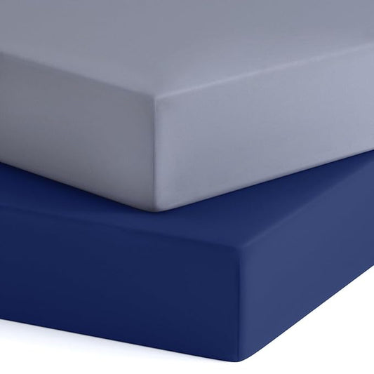 Crib Sheets for Boys 2 Pack, Baby Crib Sheets for Standard Crib Mattress & Toddler Bed, Cozy Breathable Fitted Crib Sheet Set for Baby Boy (28''x 52''x 8''), Grey and Navy