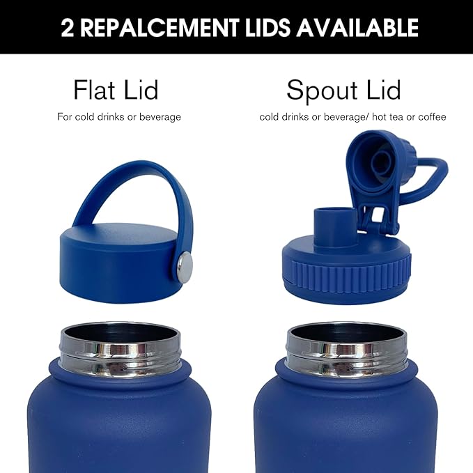 32oz Insulated Water Bottle ,Stainless Steel Sports Water Cup Flask with 2 Lids, Wide Mouth Travel Thermal Mug,Outdoor Sports Bottle(Dark Blue)