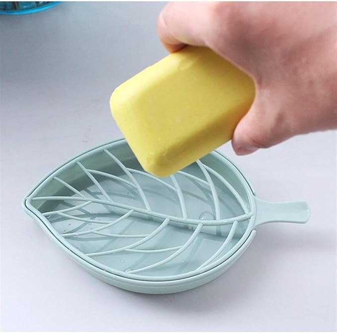 Creative Leaf Shape Soap Box, Double Layer Plastic Soap Holder, Soap Case Soap Dish,Blue