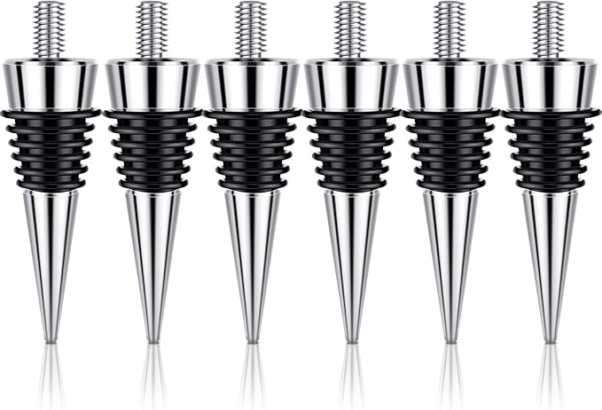 6 Pieces Metal Bottle Stopper 16 x 3/8 Blank Stainless Steel Wine Bottle Stopper Kit Reusable Wine Saver Corks Chrome Bottle Stopper Set Hardware for Wedding Wine Party Bar Turning