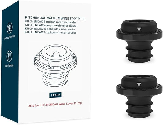KITCHENDAO Wine Saver Vacuum Stoppers for Wine Bottles,Keep Wine Fresh for Up to a Week with Airtight Seal,Suitable for KITCHENDAO Wine Saver Pump,Set of 2 (Black)