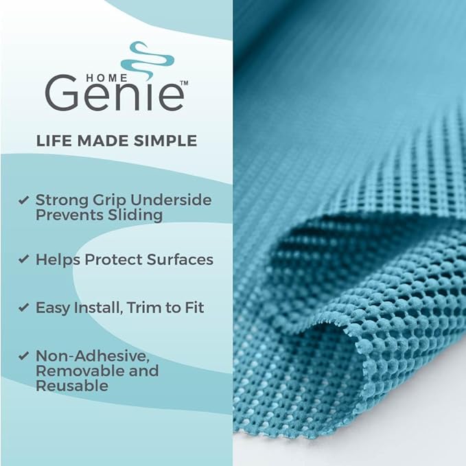 HOME GENIE Drawer Shelf and Cabinet Liner, Durable with Strong Grip, 12 Inch x 20 FT, Non Adhesive Liners Protect Kitchen Cabinets and Cupboard, Bathroom Drawers and Shelves, Desks, Teal